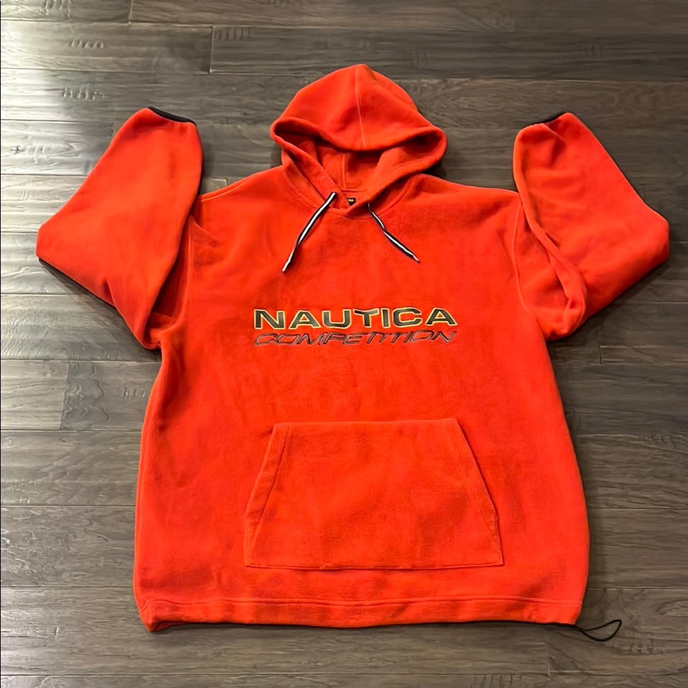 Nautica Competition Nautech Fleece Hoodie Sweatshirt Orange Vintage Mens Sz XXL